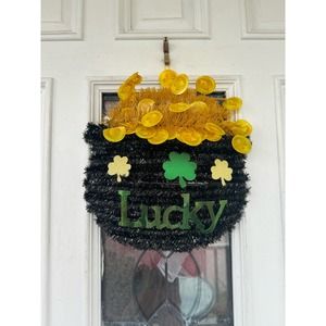 3D Saint Patricks Day Hanging Pot of Gold Wall Wreath Welcome Door Hanger Sign